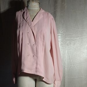 Vintage 80s Pastel Pink Pleated Double Breasted Feminine Blouse L. Very lady lik